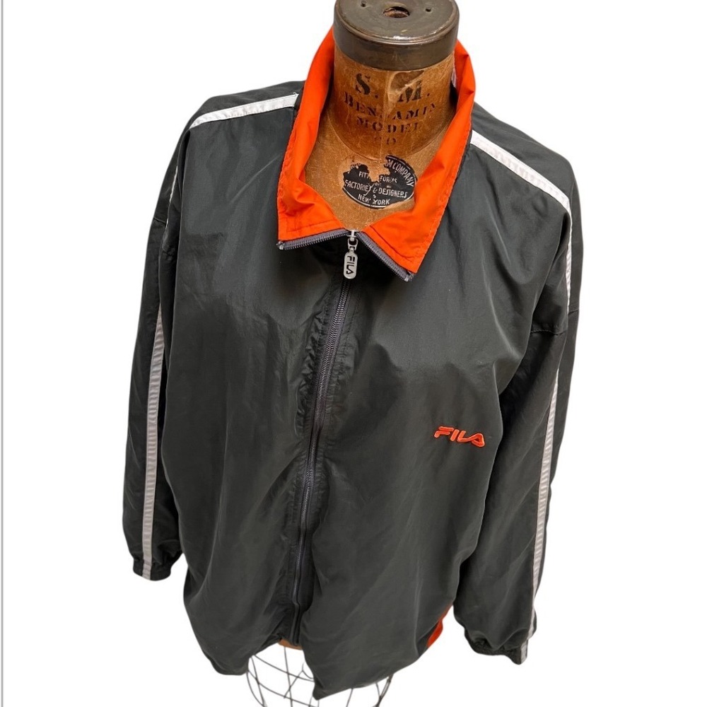 Fila Sport Mens 1XB Windbreaker Jacket Grey Orange Mesh Lined Gorpcore Big Tall - Picture 15 of 17